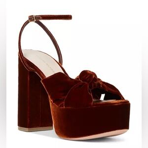 Anthropologie Loeffler Randall Velvet Roz Knot Platform Sandals in Sienna